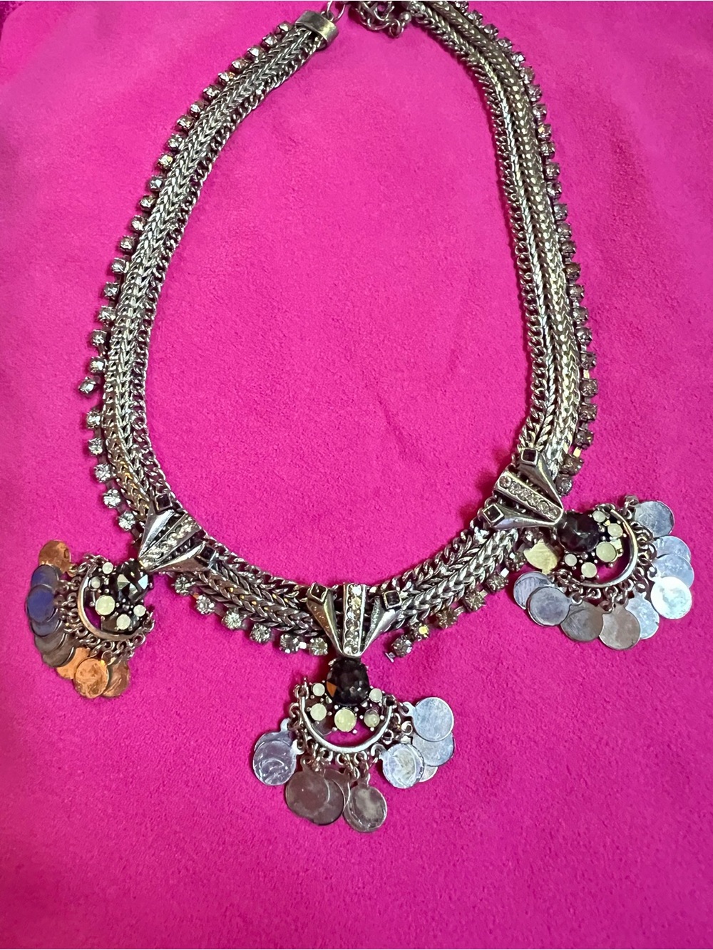 Silver-Tone Coin Cluster Statement Necklace - Women Jewelry - Picture 9 of 10